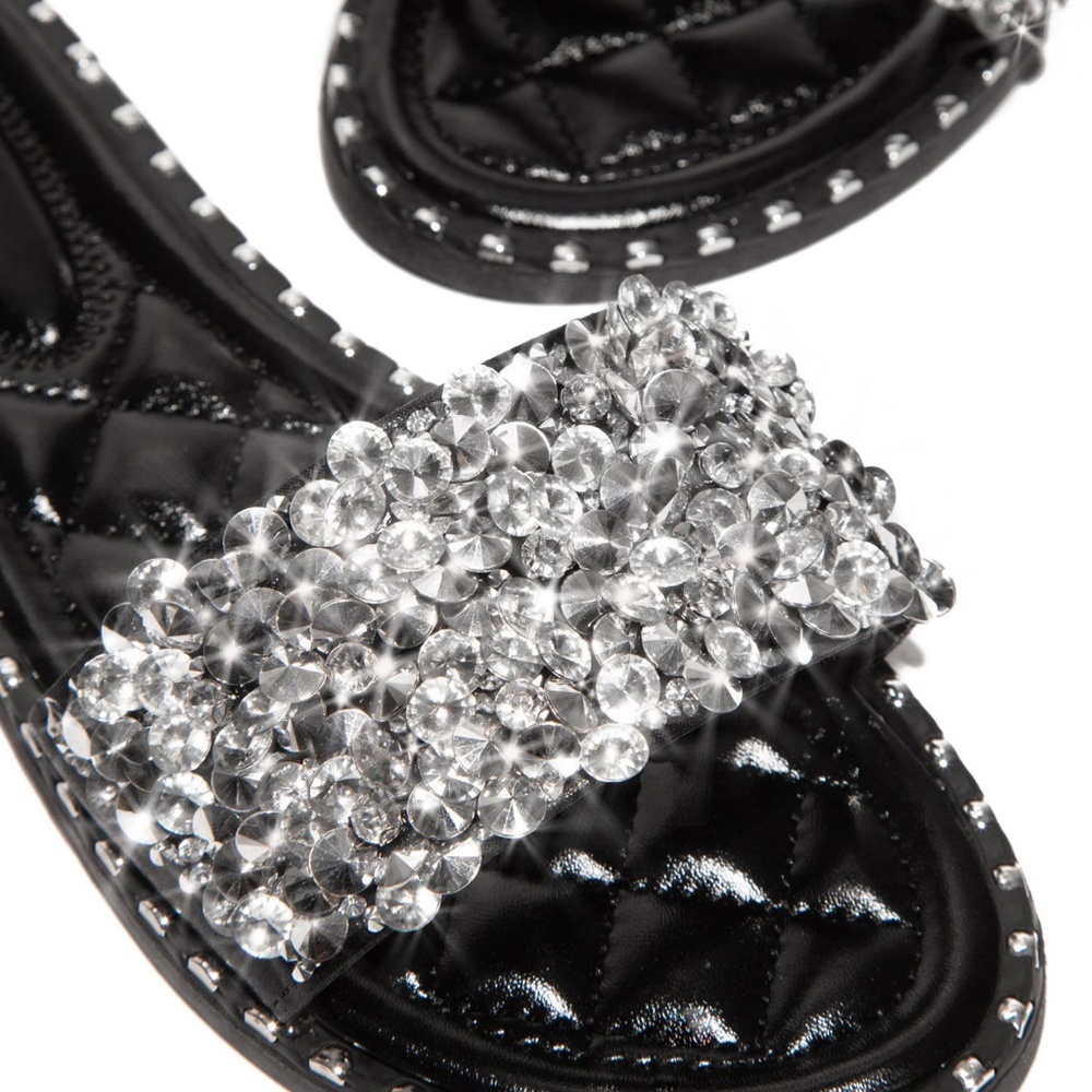 NEW🔥Open Toe Rhinestone Crystal Slide Flat Sandal - Picture 3 of 4